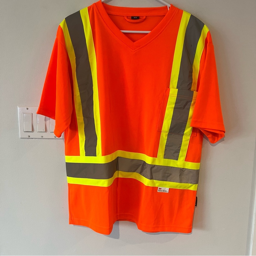 NWOT Force  Field Men's Meduim Safety Orange Reflective Short Sleeve Shirt Work
